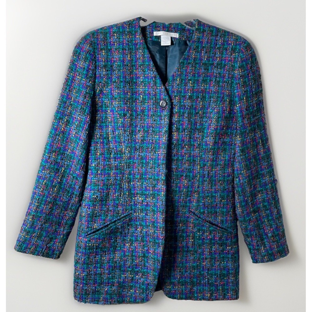 The Limited Vintage Tweed Rainbow Plaid Art To Wear Blazer Women's Size Small